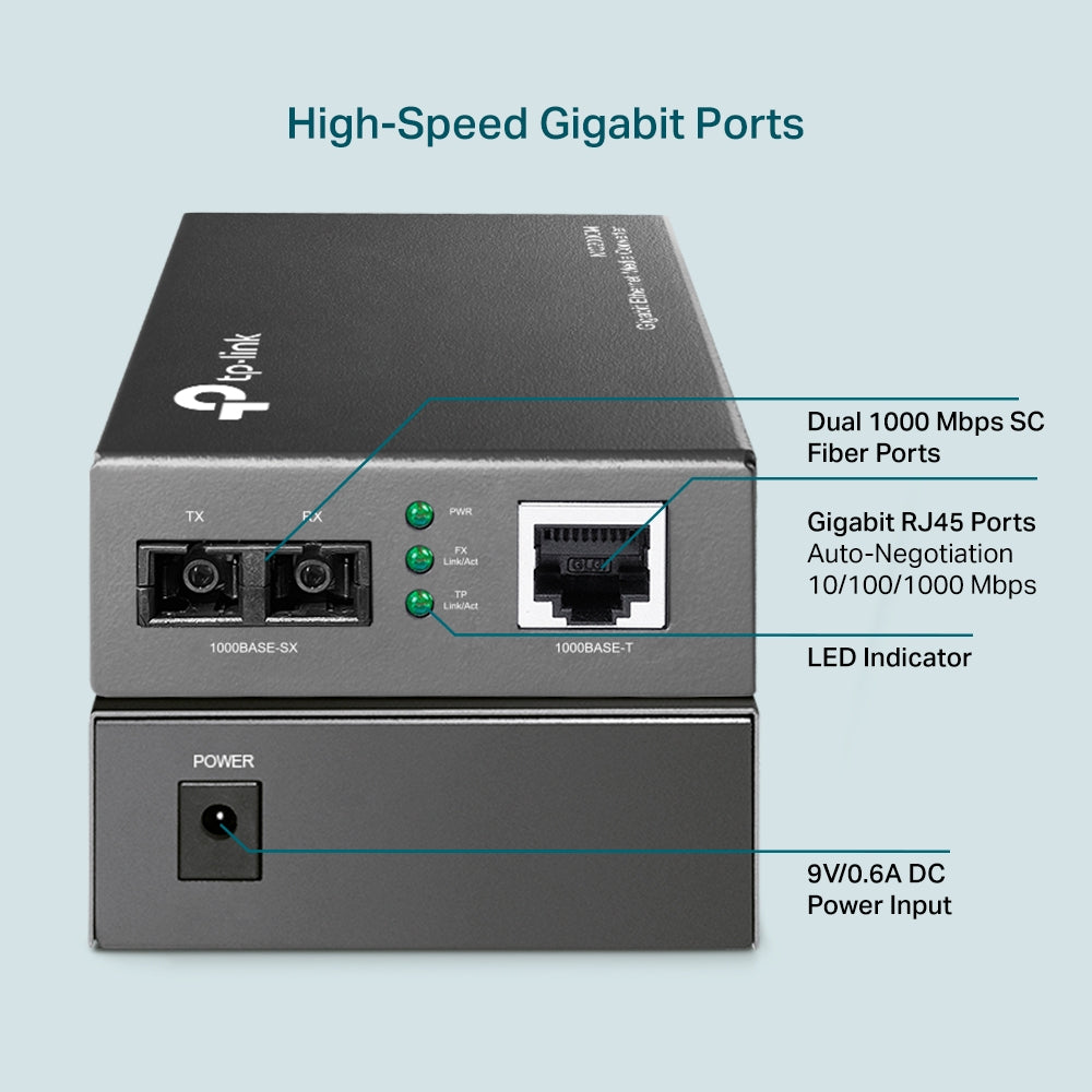 TP-LINK MC200CM Gigabit Multi-Mode Dual Fiber Media Converter 10/100/1000Mbps SC Port | 1000BASE-SX Fiber to 1000Base-T Copper TP-LINK MC200CM Gigabit Multi-Mode Dual Fiber Media Converter 10/100/1000Mbps SC Port | 1000BASE-SX Fiber to 1000Base-T Copper